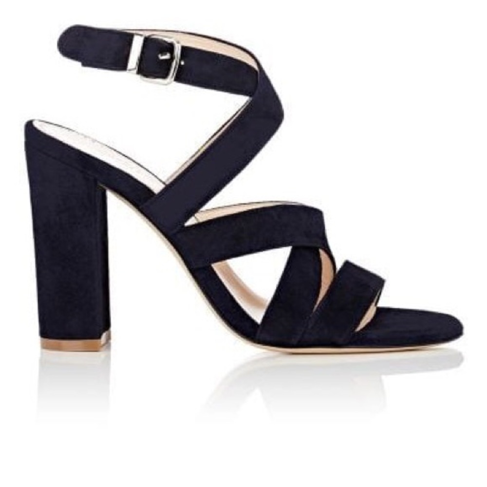 Barneys NY Navy Suede Crisscross-Strap Sandals